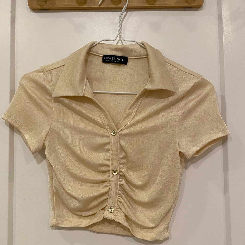 Liz & Sara Cream Ruched Women's Crop Top small
